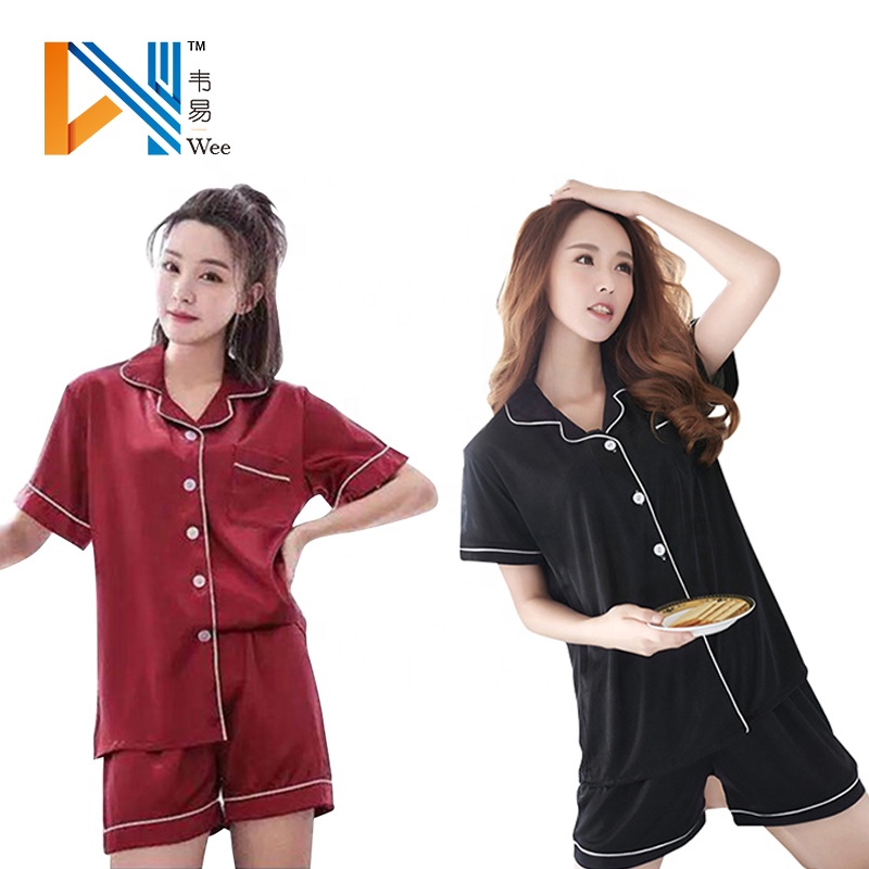 Buy cheap Hot Selling 2 Piece Sleeping Clothes Elastic Waist Night Suit Ladies Summer Short Satin Pajama Set Women from wholesalers
