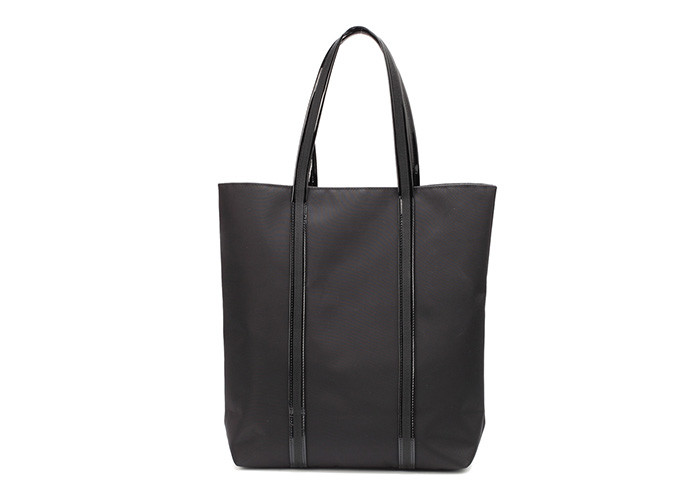 Buy cheap Cotton Canvas Tote Bags Black Nylon Fabric With Patent Leather PU Handle from wholesalers