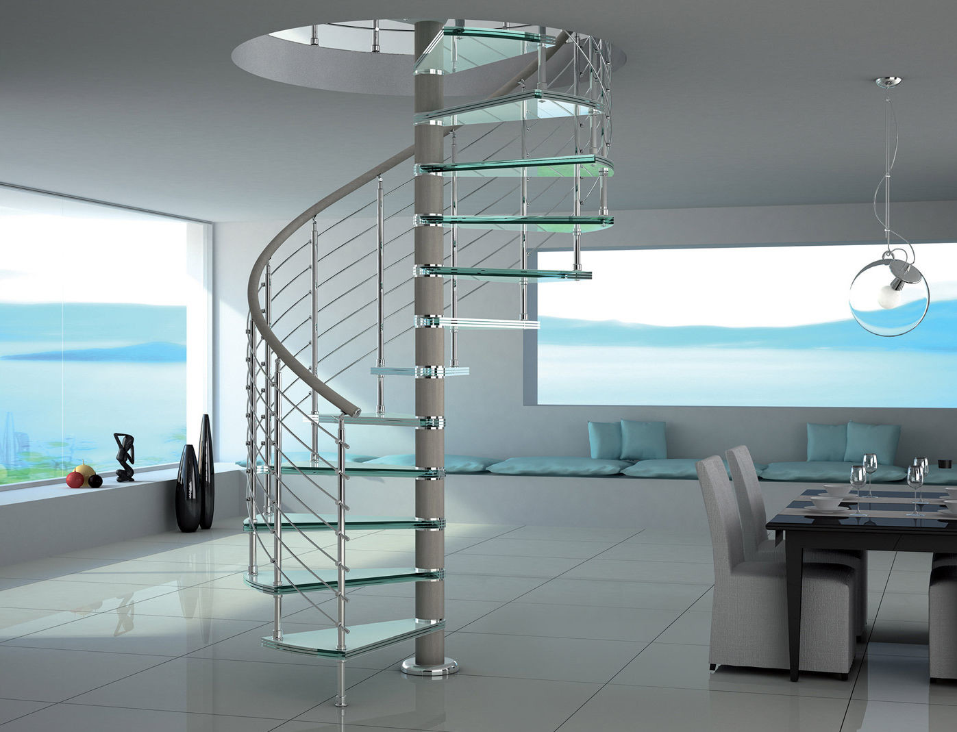 Buy cheap 304 Stainless Steel Spiral Staircase with Glass Railing for Outdoor from wholesalers