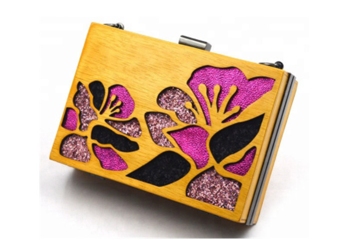 Buy cheap Gold Color Wooden Evening Clutch Bags / Handbag For Women With Flower from wholesalers