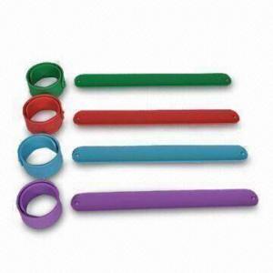 Buy cheap Silicone Slap Bracelets, Measures 24 x 3cm, Logo Can be Embossed, Debossed or Printed product