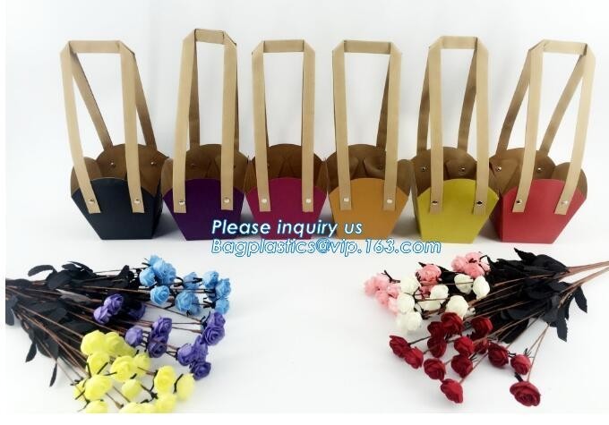 Buy cheap Flower Carrier Twisted Handle Rope Ribbon Tie Paper Carry Bag Shopping,Flower shop logo printing kraft paper flower pack from wholesalers