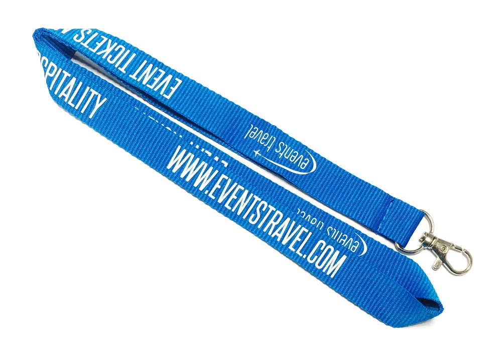 Buy cheap Blue Custom Polyester Lanyard Name Badge Lanyard White Logo Metal Hook For Event from wholesalers