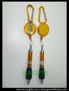 Buy cheap Plastic translucent badge reel with belt clip, carabiner and ball pen product