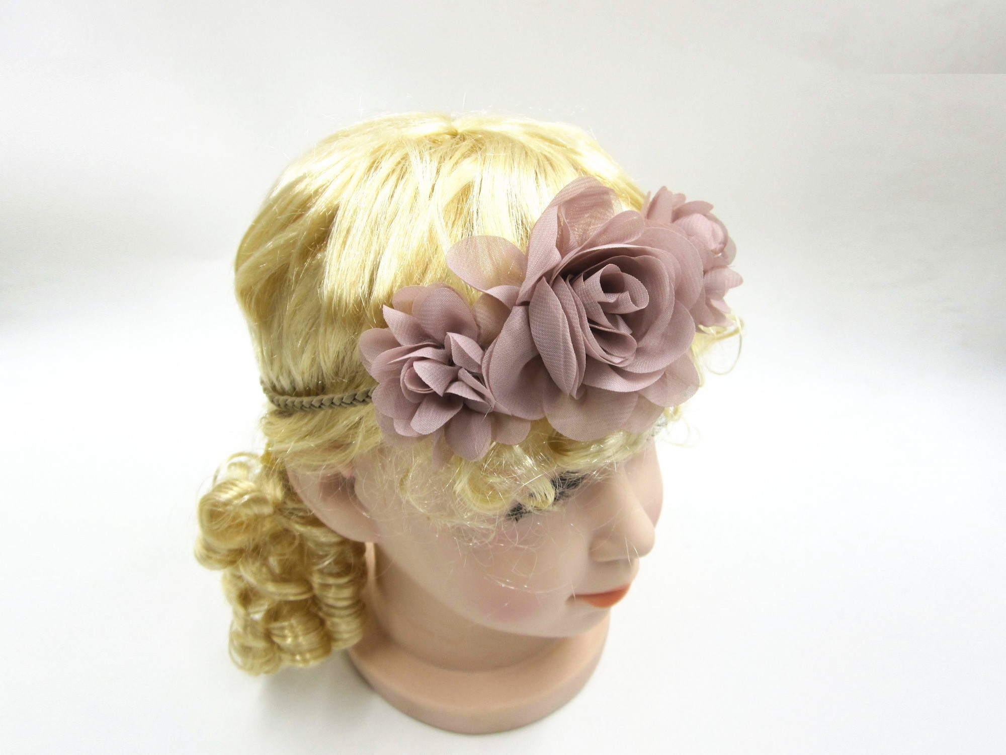 Buy cheap Beautiful Festival Elastic Fabric Headband Roses Braided Headband Hair Wrap Grey And Pink from wholesalers