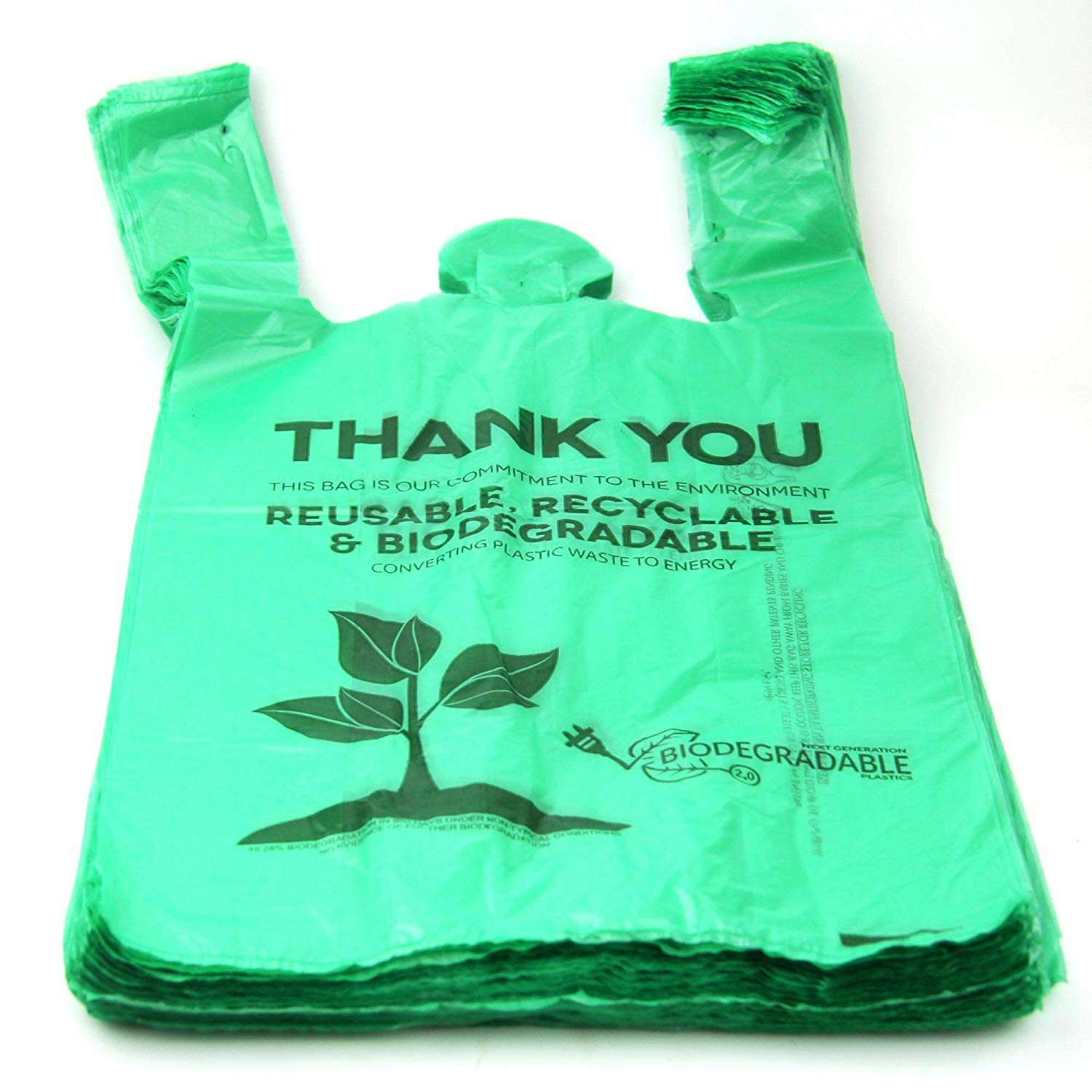 Buy cheap 40 % Biobased Biodegradable Plastic Shopping Bags Green Color 16 / 18 Mic product