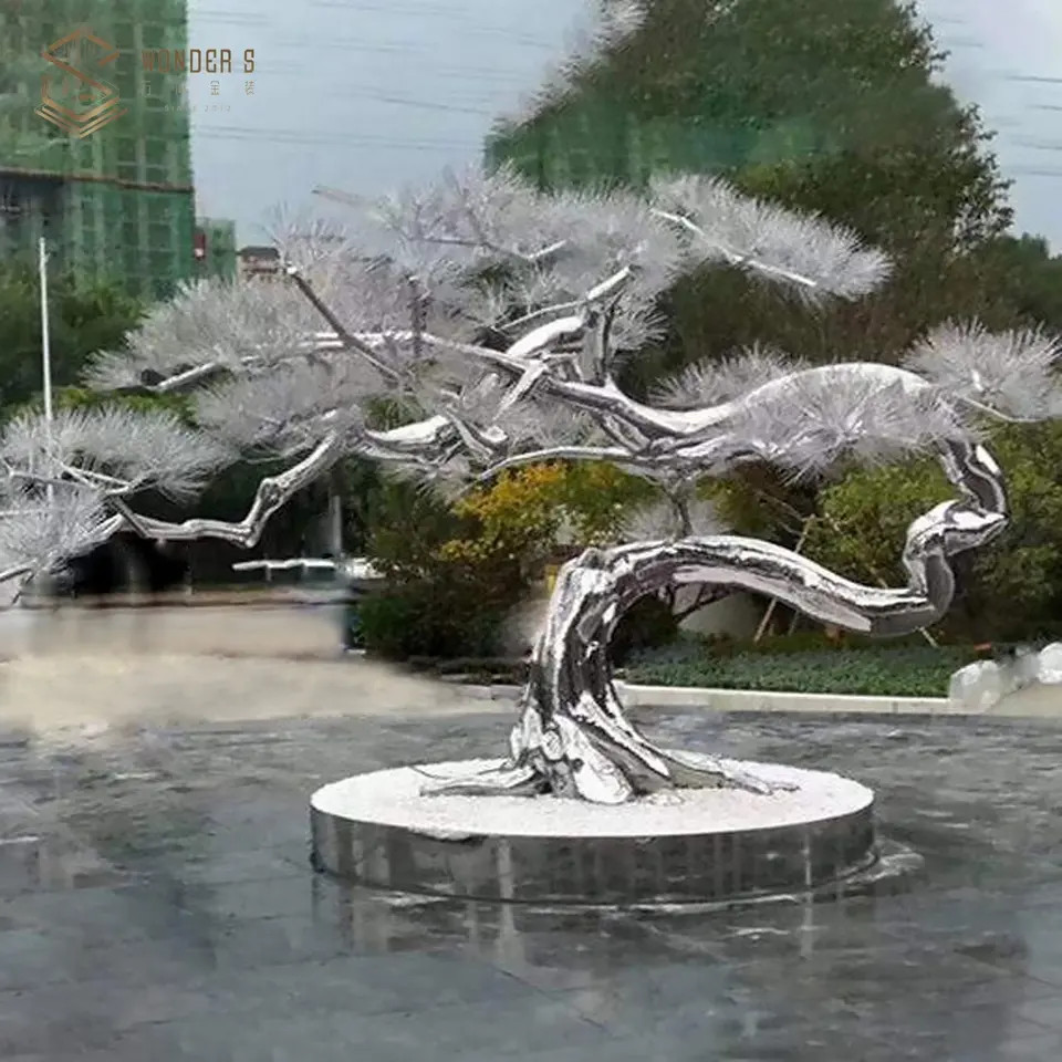 Buy cheap Silver Casting Stainless Steel Sculpture Metal Pine Tree Sculpture 150cm product