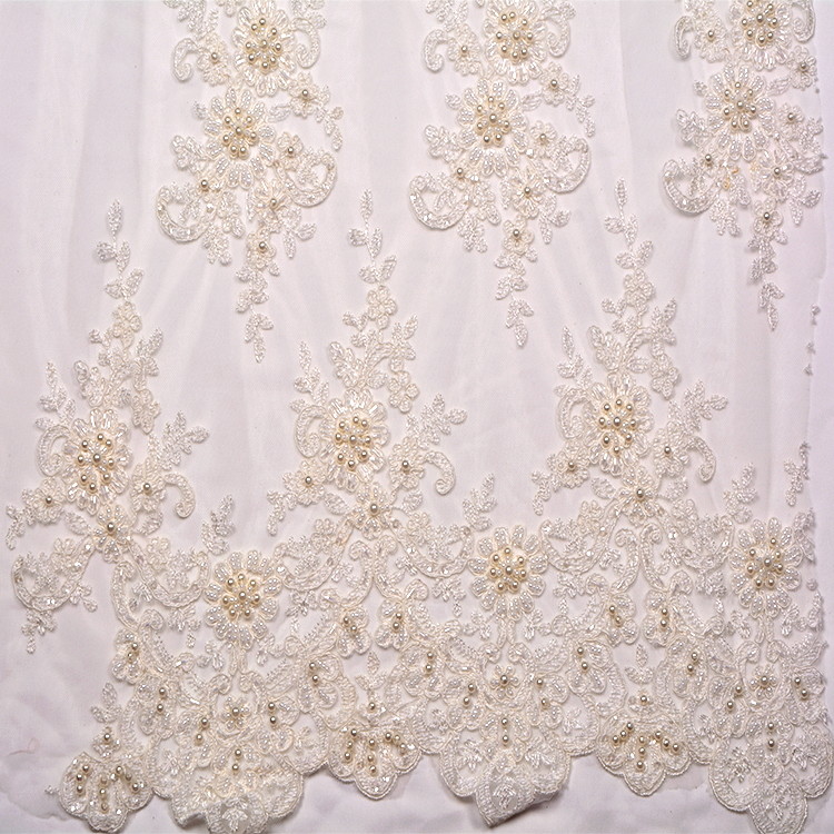 Buy cheap Embroidery Bridal White Wedding Lace Fabric Customized Beaded 20% Polyester from wholesalers