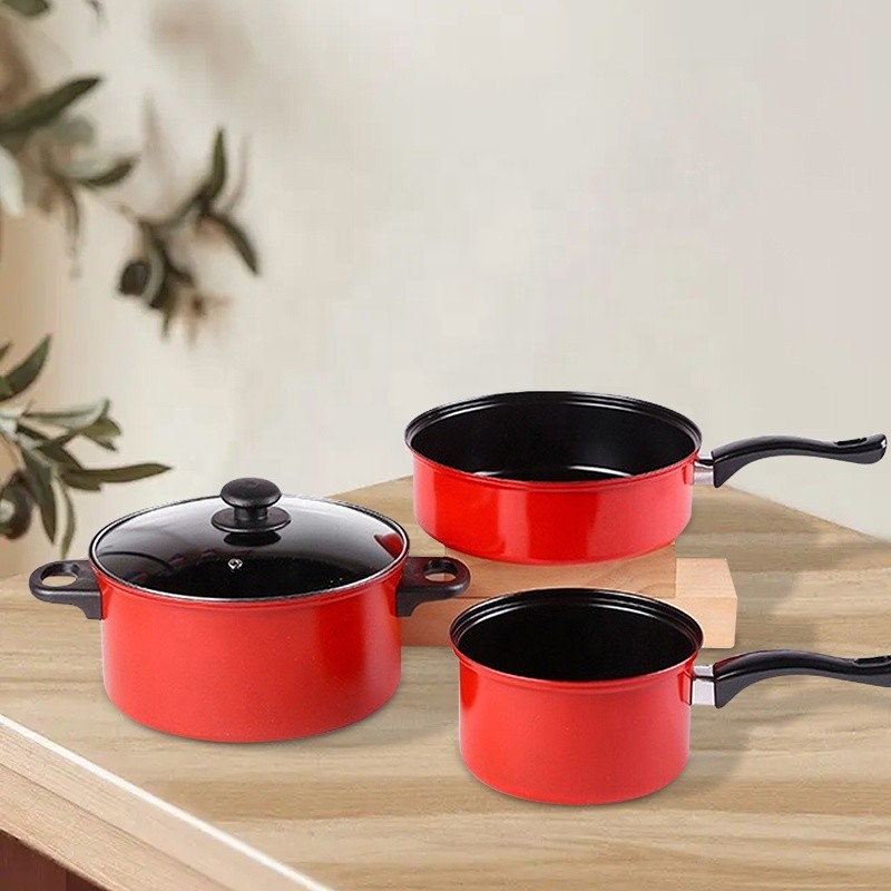 Buy cheap Multifunction Red 4 Pcs Kitchen Cast Iron Cookware Set  Non Stick With Bakelite Handle from wholesalers
