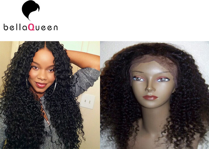Buy cheap Natural Black Long 100% Remy Wavy Curly Wave Human Hair Lace Wigs 6A Grade product