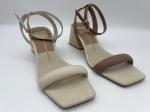 Buy cheap Durable Beige Closed Toe Sandals , Real Wood Heeled Square Toe Ankle Strap Sandals from wholesalers