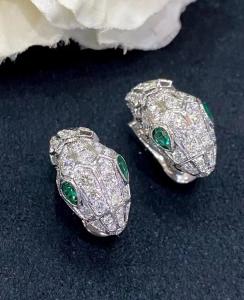 Buy cheap 18k White Gold Bvlgari Serpenti Earrings Emerald Eyes Full Pave Diamonds product