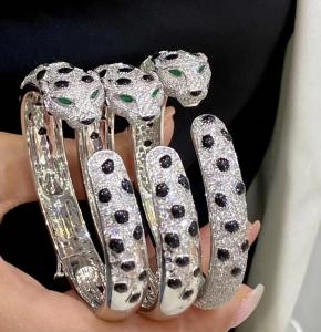 Buy cheap Customized Panther Cartier Bracelet 18K White Gold Onyx Emeralds Diamonds Jewelry product
