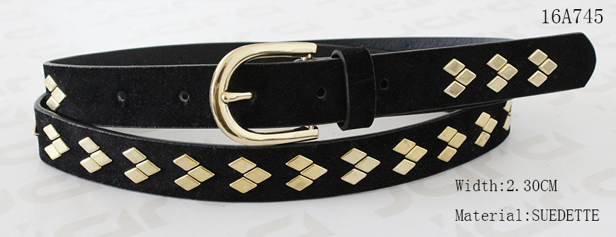 Fake Suede Ladies Fashion Belts Ln Gold Color Of Rhombus Shape Metal & Buckle