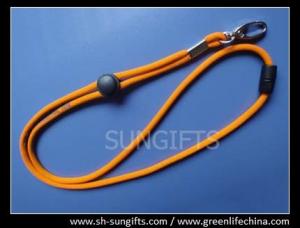 Buy cheap Orange round lanyard with black plastic pincher and ball lock product
