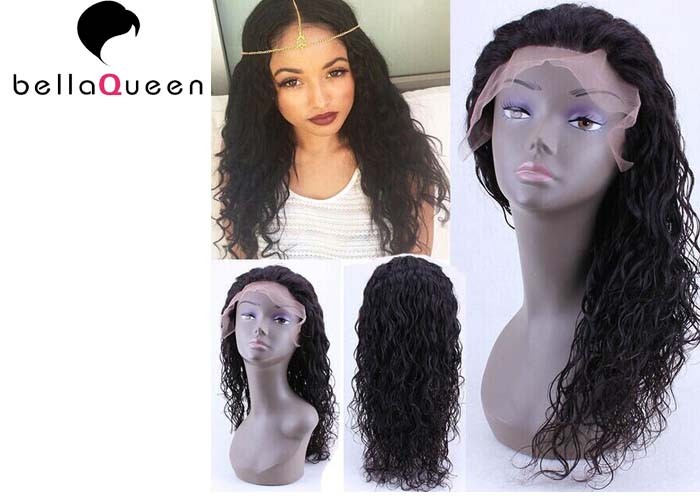 Buy cheap Raw Unprocessed Natural black Water Wave Human Hair Lace Wigs , 14”-24” Inch Length product