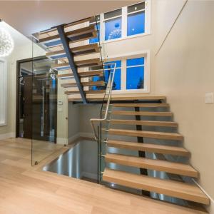 Buy cheap Contemporary floating staircase with wood tread invisible stringer straight stairs product