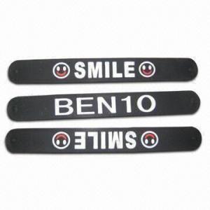 Buy cheap Slap Bracelets, Made of Silicon Rubber with Stainless Steel Plate, Customized Logos/Colors Welcomed product