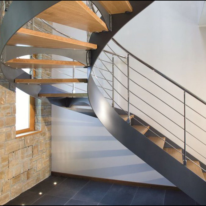 Buy cheap Modern Design Interior curved staircase with tempered glass railing from wholesalers