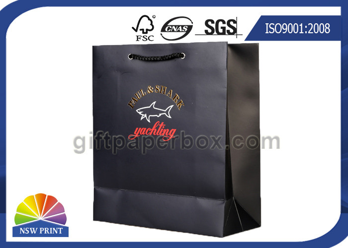 Buy cheap Gold Foil Logo Custom Printed Paper Bags Matte Black Paper Shopping Bag product