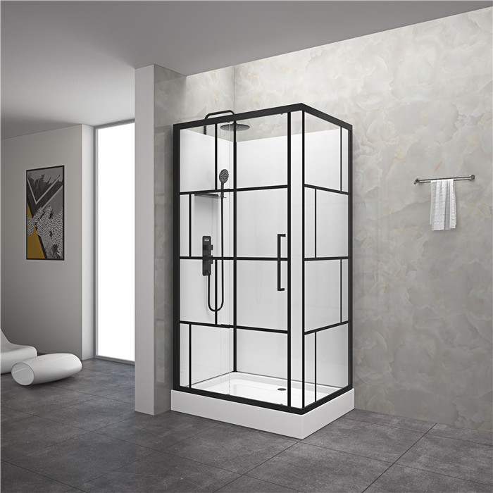 Quality Square Bathroom Shower Cabins White Acrylic ABS Tray Black Painted 1100*80*225cm for sale