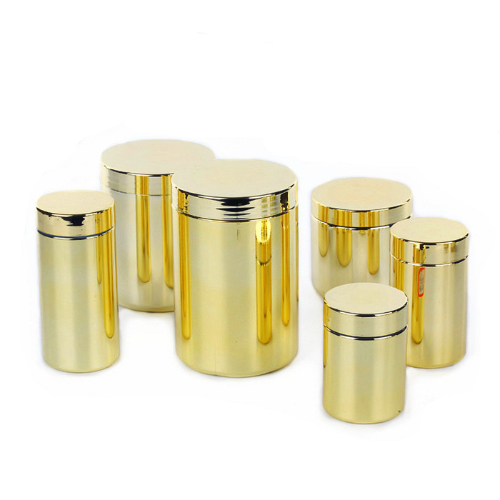 Buy cheap Shiny Plastic Powder Canister Metalized Chrome Sports Nutrition Container 300ml from wholesalers