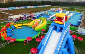 Buy cheap Super Large Inflatable Water Park With Long Ramp / Outside Inflatable Water Slide product