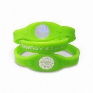 Buy cheap Green Power Bracelets, Made of 100% Silicone and Two-Hologram Disk, Other Colors are Available product