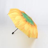 Lightweight Orange Three Fold Umbrella Custom Digital Printing Flower Print Inside