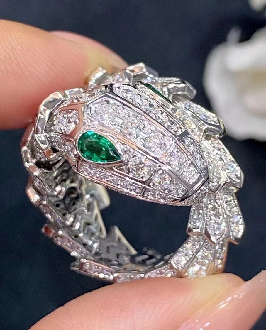 Buy cheap White Gold Bvlgari Serpenti Ring Solid 18K White Gold Diamond Ring from wholesalers