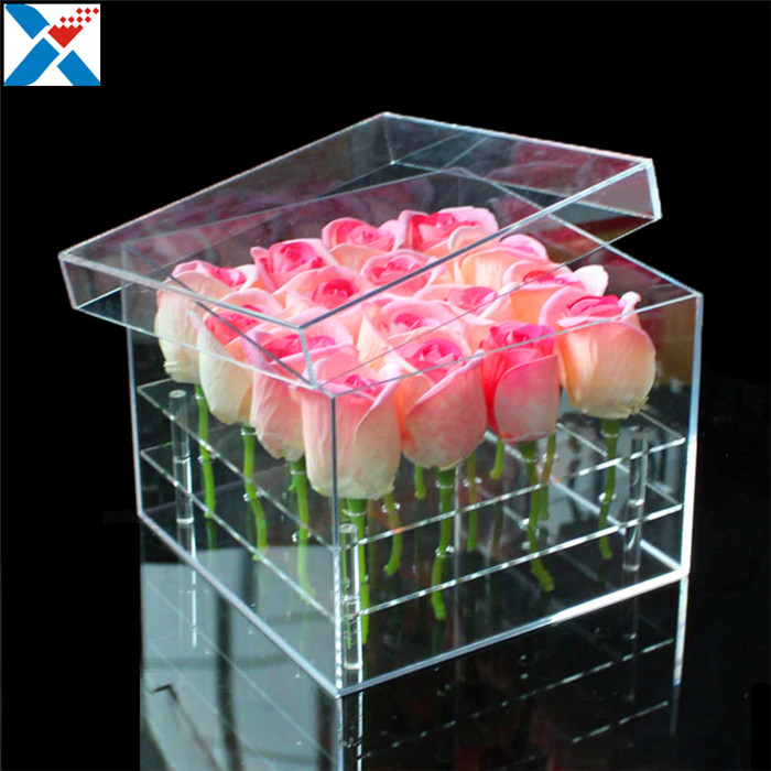 Quality Durable Square Acrylic Flower Box Makeup Organizer Rose Storage Cosmetic Case for sale