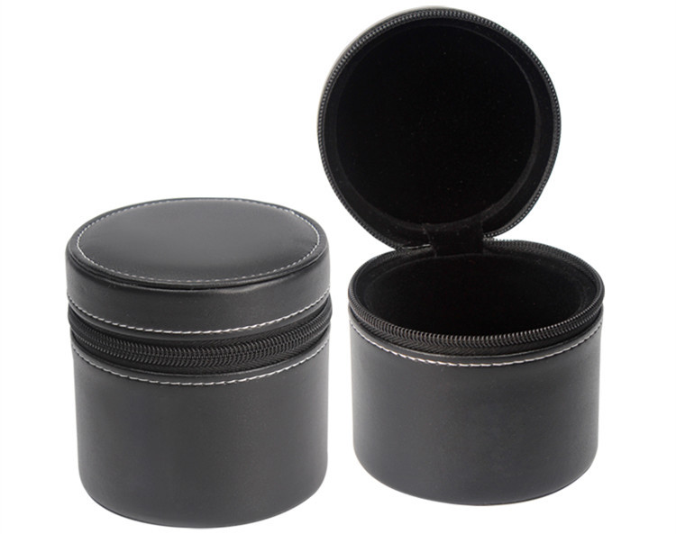 Buy cheap Round Leather Watch Travel Case With Zipper , Black Mens Watch Cases Jewelry Box product