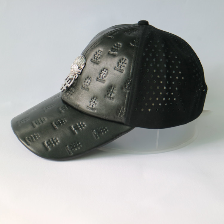 Buy cheap Metal Skull Design Womens Leather Baseball Hat With Hole Waterproof product
