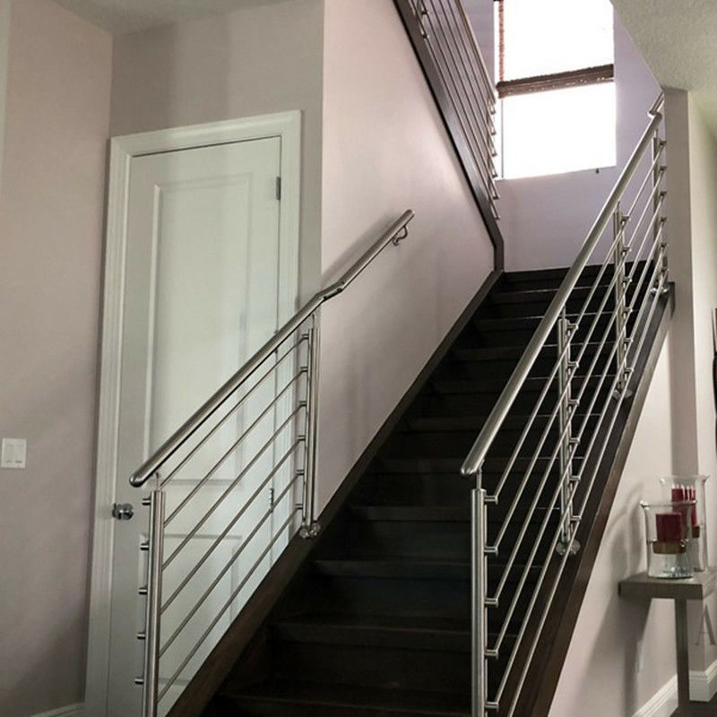 Buy cheap Stainless steel stair balustrade with wooden handrail solid rod design from wholesalers