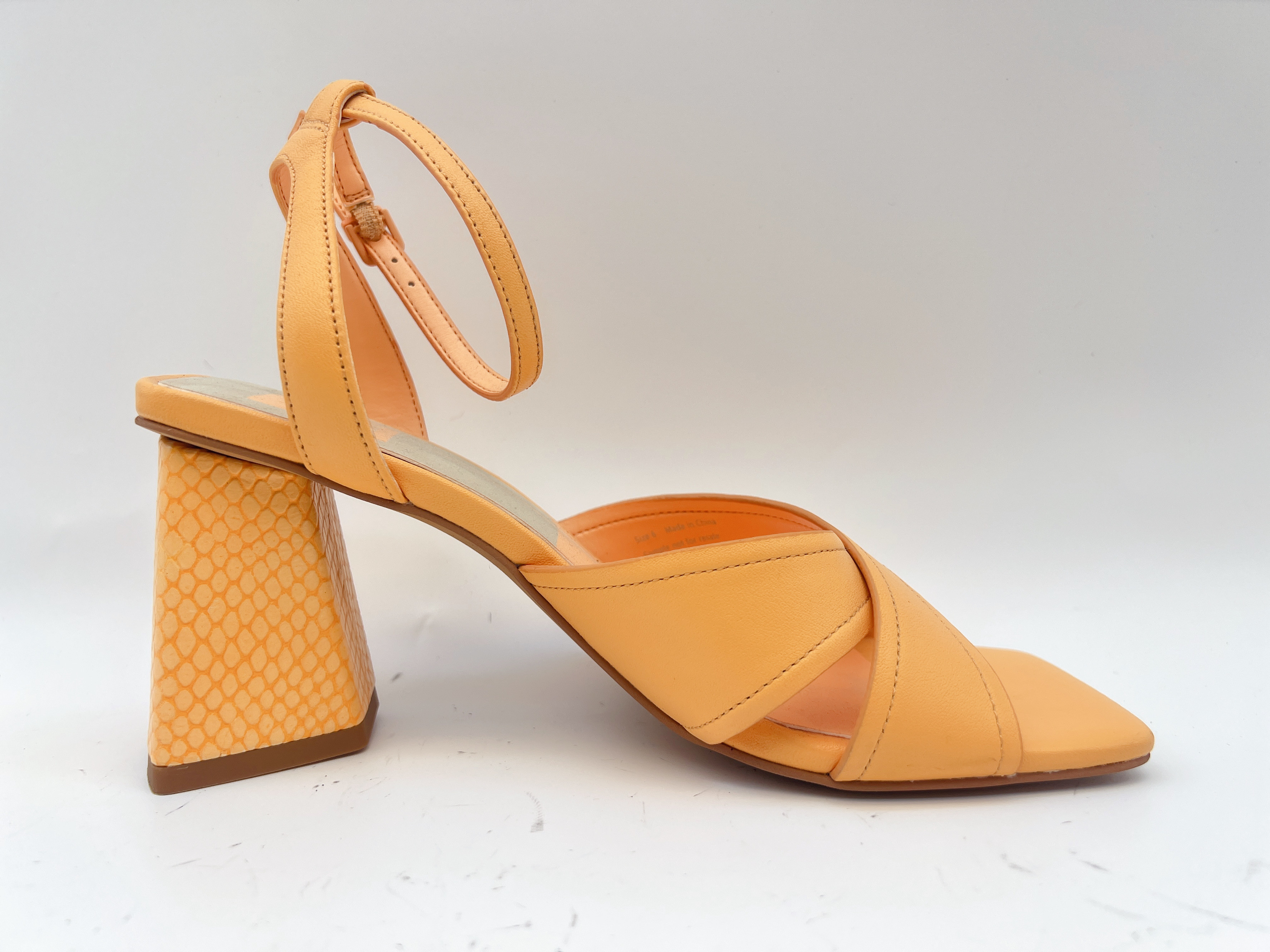 Buy cheap Orange Heeled Leather Square Toe Sandals ODM / OEM Womens Cross Strap Slippers from wholesalers