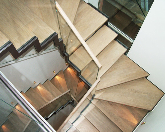 Buy cheap Wooden Straight Staircase Design With Glass Railing for House product