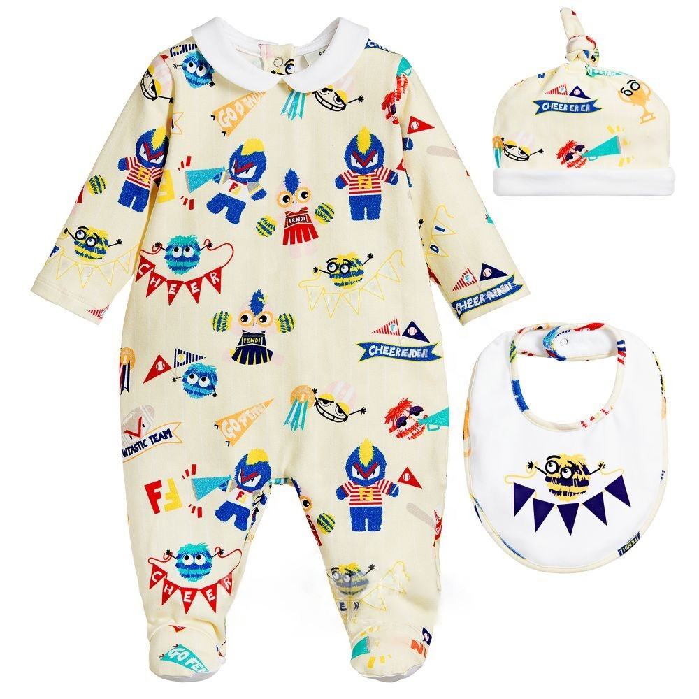 Buy cheap Baby Coming Home Set Newborn Long Sleeve Printed Romper + Bib + Hat 3 Pieces Baby Clothes Set from wholesalers