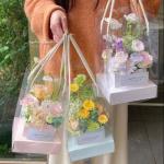 Buy cheap PVC Flower Packaging Boxes With Handle Clear Window Tote Bag Transparent from wholesalers