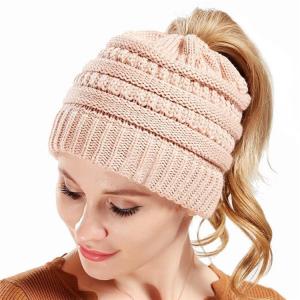Buy cheap Round Brim Ponytail Beanie Hat For Women Winter Warm Soft Stretch Cable Knit Messy High Bun Hat product