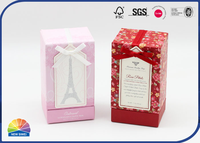 Buy cheap Rigid Handmade Paper Gift Box With Bow Ribbon Shimmering Powder from wholesalers