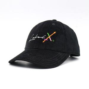 Buy cheap 100% Corduroy Black Flat Embroidered Baseball Caps cap making machine plastic back closure product