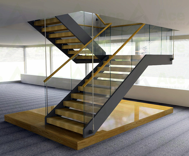 Buy cheap Wooden Straight Staircase Design With Glass Railing for Residence from wholesalers