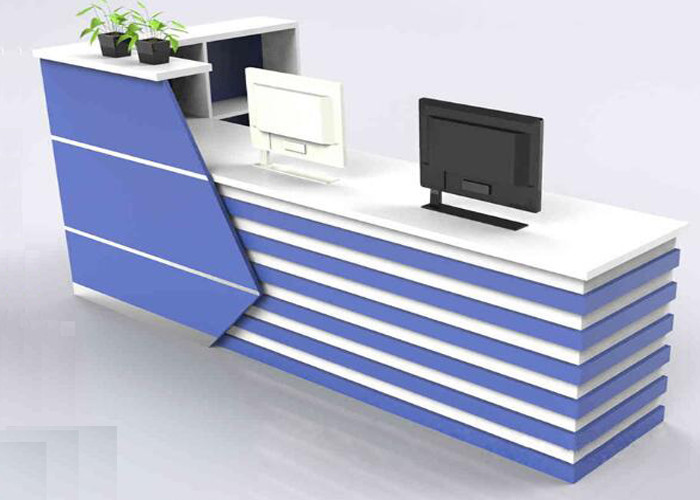 Buy cheap Wood With Lines Design Front Reception Desk / Office Reception Counter Dust Proof from wholesalers