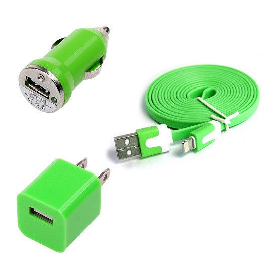 Buy cheap USB Home AC Wall charger+Car Charger+8 Pin Sync USB Cord for iPhone 5 5S 5C 5G Green from wholesalers