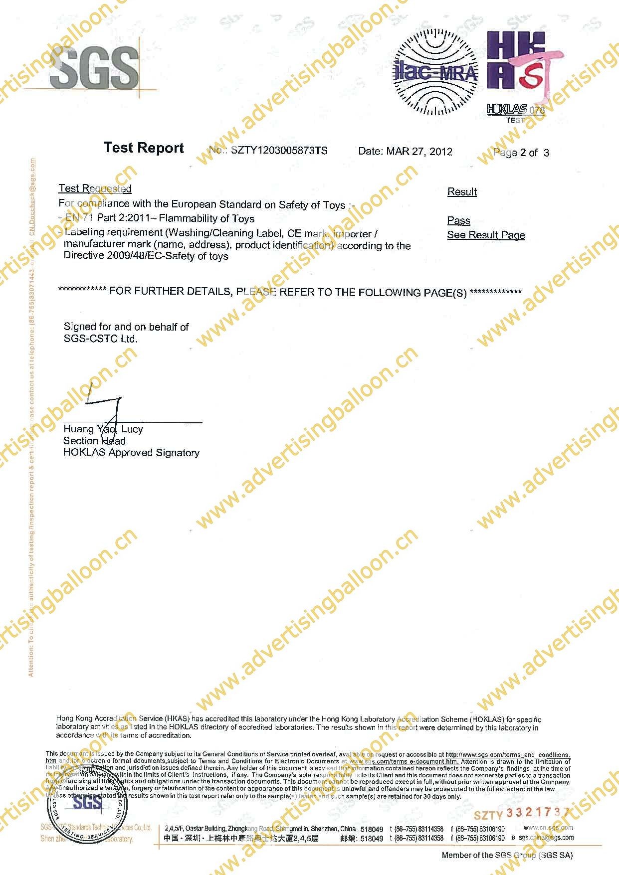 Guangzhou Troy Balloon Co., Ltd Certifications