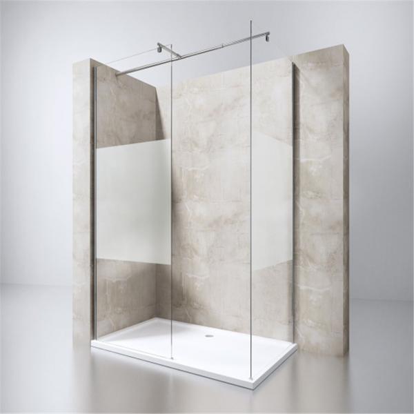 European Portable Acrylic Plastic Base Tray Frameless Walk in Glass Shower Screen with Stainless Steel Support Bar