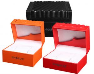 Buy cheap High Glossy Orange PU Leather Watch Box Custom LOGO Printing Environmentally Friendly product