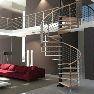Buy cheap Luxury Wood Tread Stainless Steel Railing Indoor Use Spiral Staircase product