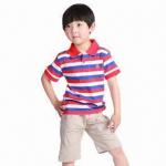 Buy cheap Children's polo T-shirt, 100% cotton yarn dyed single jersey from wholesalers