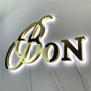 Buy cheap 30mm Mirror Gold Hotel Backlit Channel Letter Signs product